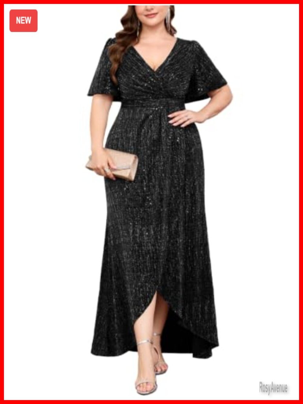 Plus Size Sequin Formal Maxi Dress Mermaid High Low Ruffles Evening Gown